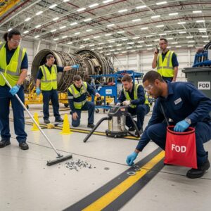 Aviation and industrial workers engaged in Foreign Object Debris prevention activities