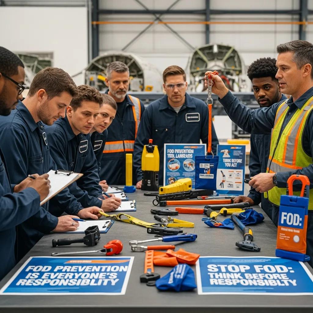Employees participating in a training session on Foreign Object Debris prevention