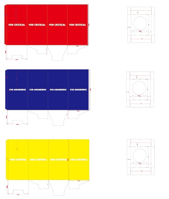 Manufacturing dieline template for FOD Critical, Awareness, and Control Area collection cans