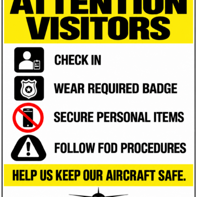 Attention Visitors FOD Prevention Sign