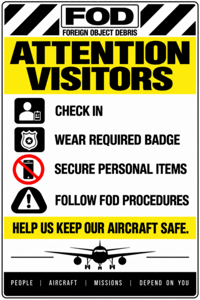 Attention Visitors FOD Prevention Sign
