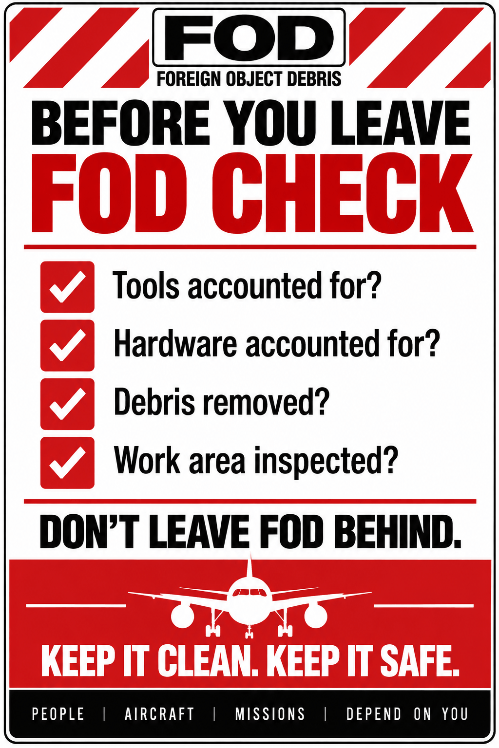 Before You Leave FOD Check reminder sign