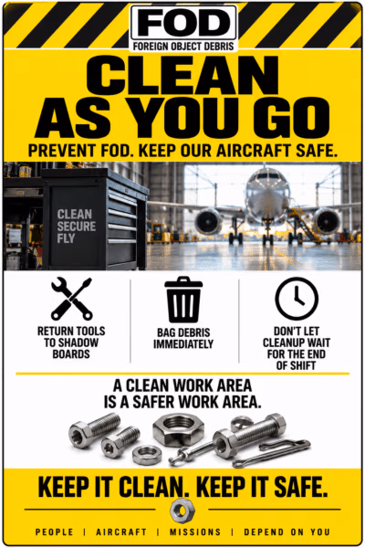 Clean As You Go FOD Prevention Sign