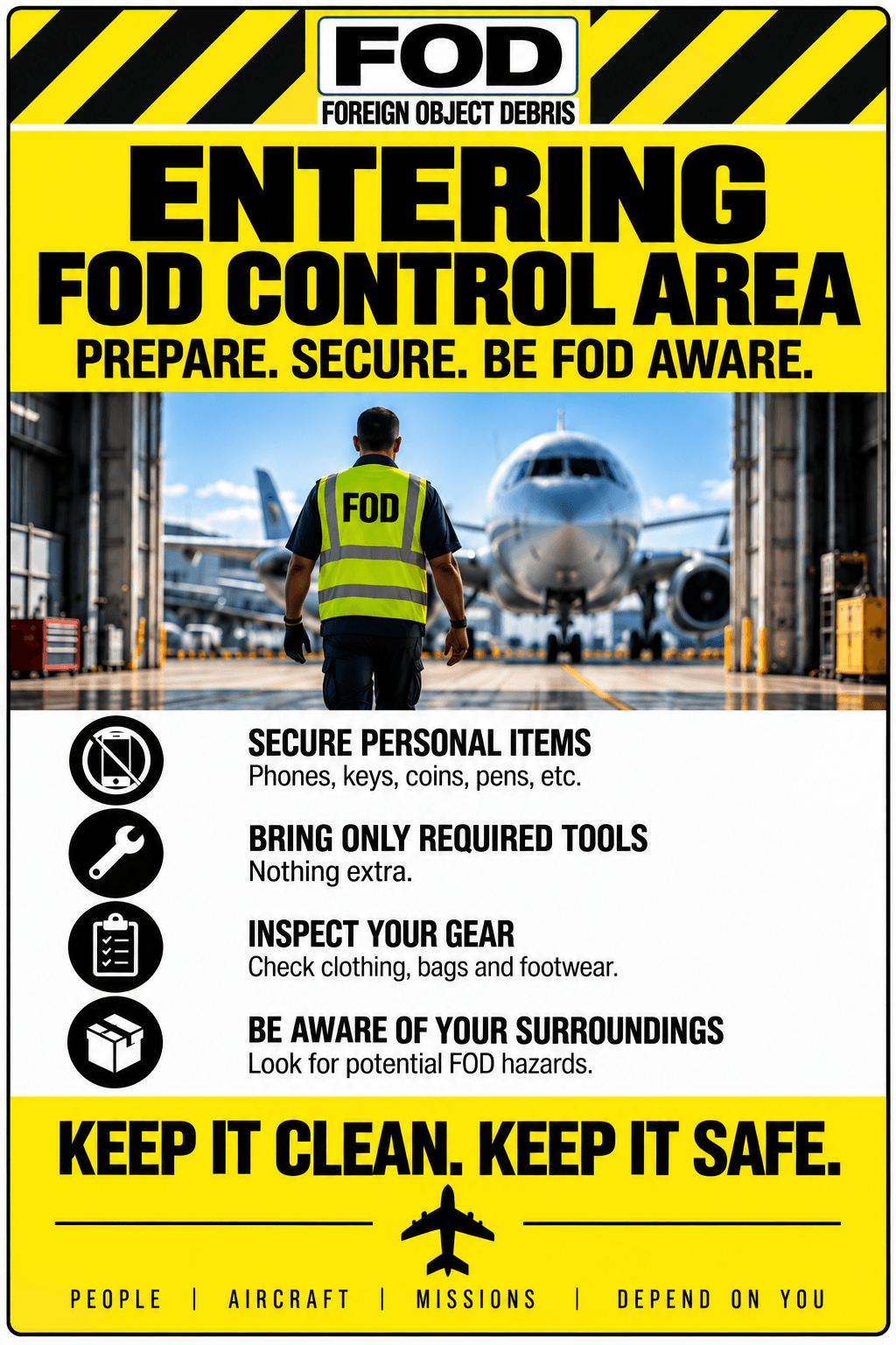 Entering FOD Control Area warning sign