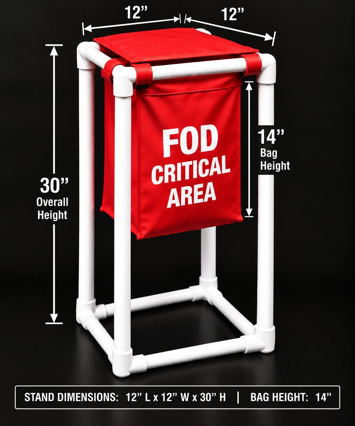 FOD critical, awareness, and control area cans shown collapsed flat for compact, cost-effective shipping