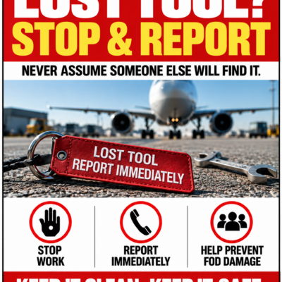 Lost Tool? Stop & Report FOD Sign