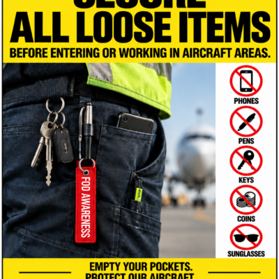 Promote effective Foreign Object Debris (FOD) prevention with this highly visible Secure All Loose Items FOD Prevention Sign
