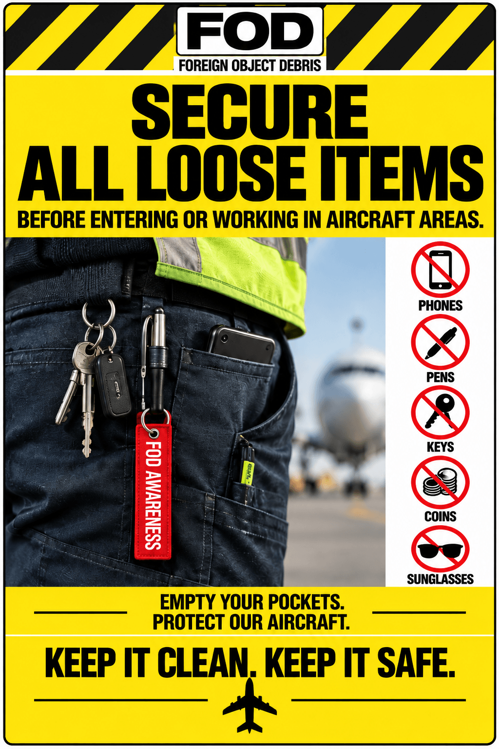 Secure All Loose Items FOD prevention sign