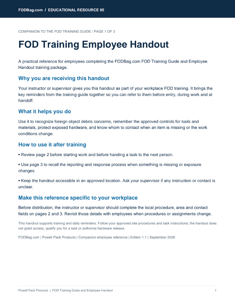 FOD Training Employee Handout FOD Training Employee Handout cover